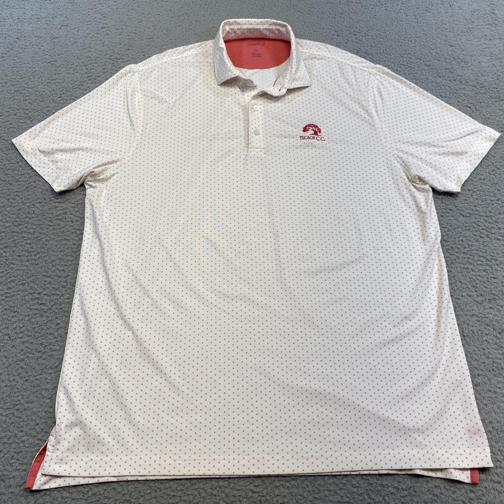 Johnnie-O Polo Shirt Mens XL White Polka Dot Tucson CC Golf Performance Stretch